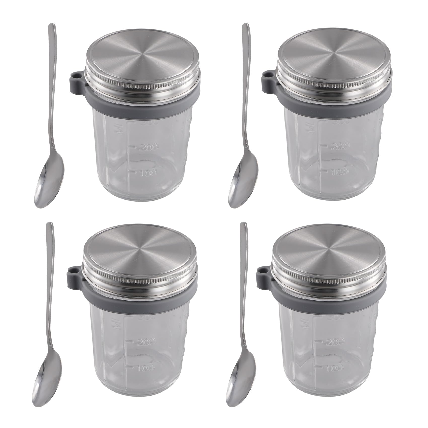 CTRLZS Jars for Overnight Oats 4 Pack 350ml Overnight Oats Jar with Spoons & Airtight Stainless Steel Lids Breakfast Pots