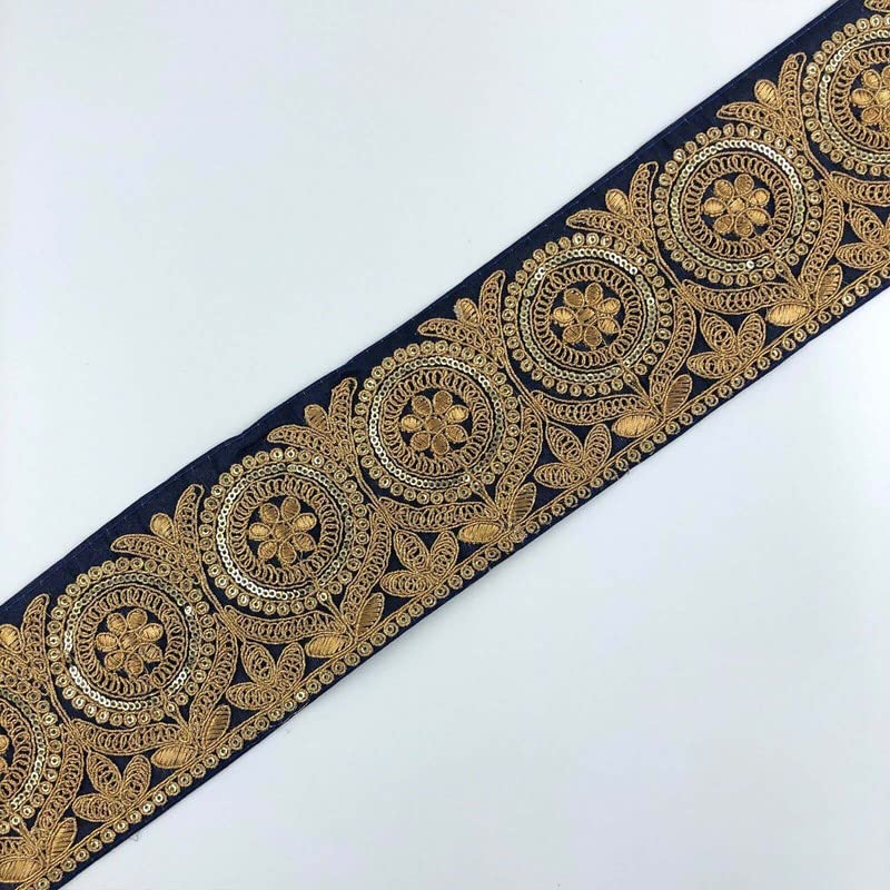 Zari-Pailletten-Bordüre, 9 m Rolle, Marineblau, 60 Stück