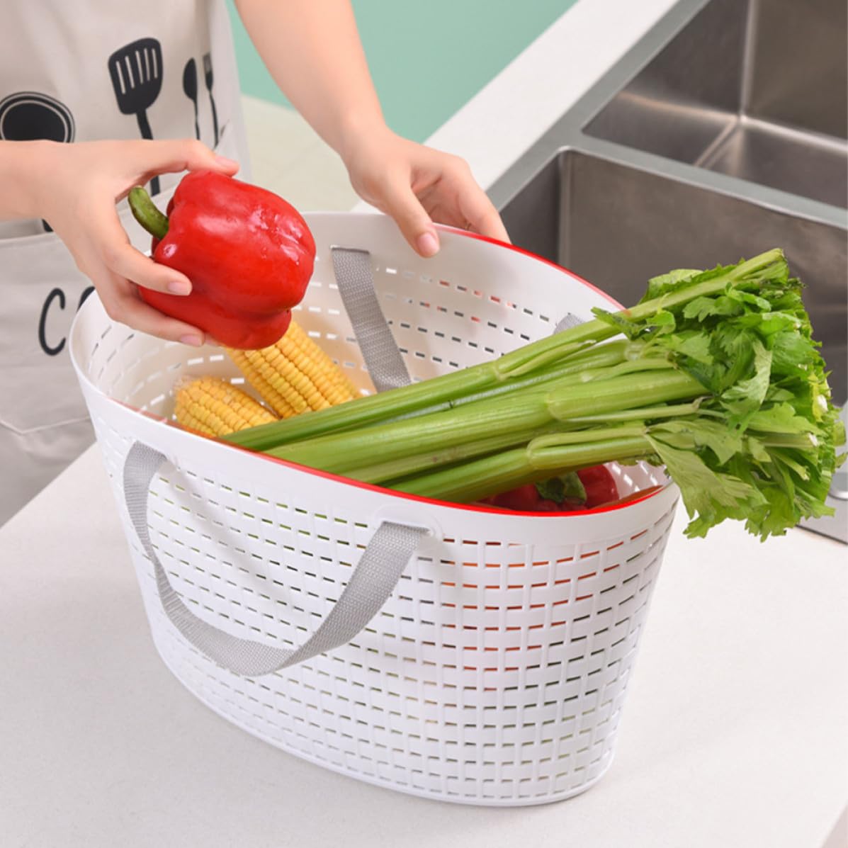 STAHAD Cesto per Bucato in Plastica 2 Pezzi Manici e Design Traforato, Resistente e Pratico per Bagno e Cabina Armadio