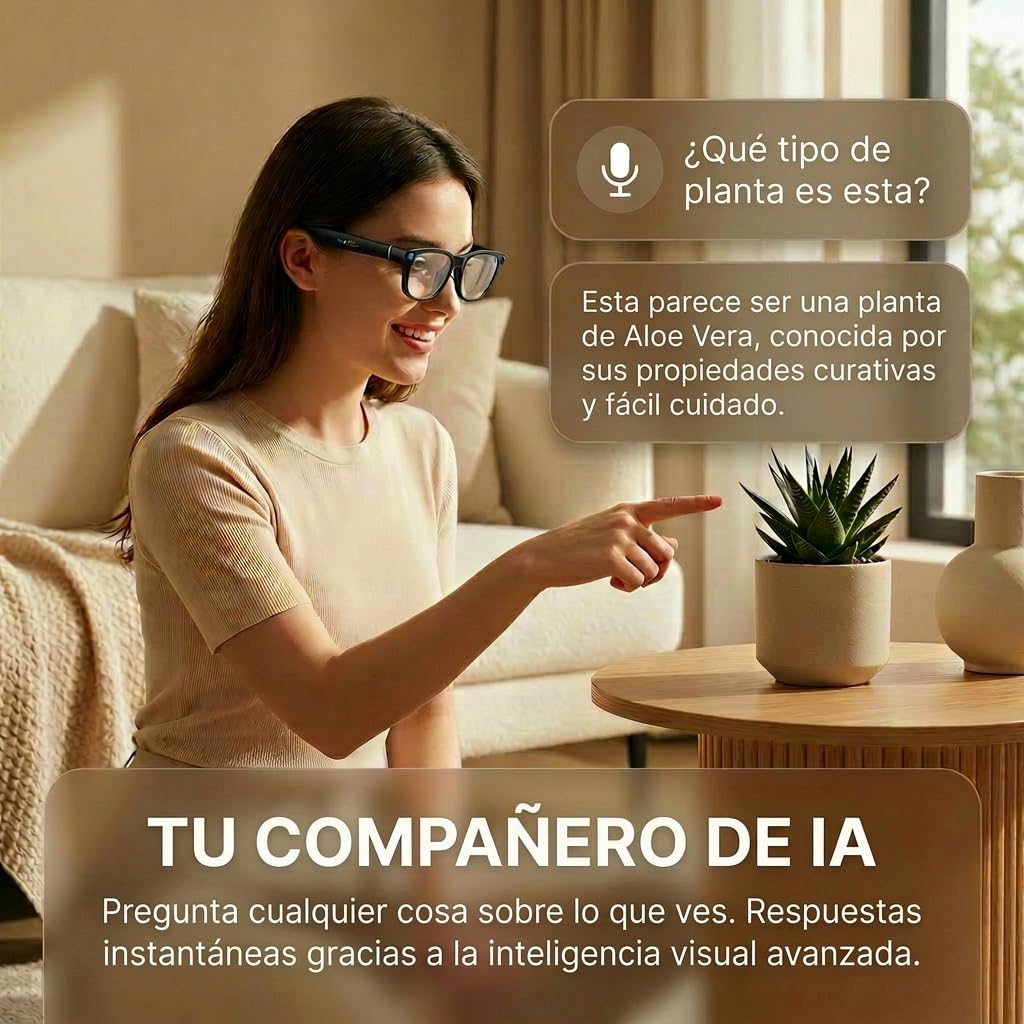 Gafas con Cámara de 13 MP con Lentes Fotocromáticas, Traducción AI en Tiempo Real y Reconocimiento de Objetos con ChatGPT, Control por Voz de Música y Llamadas, Gafas Inteligentes con IA
