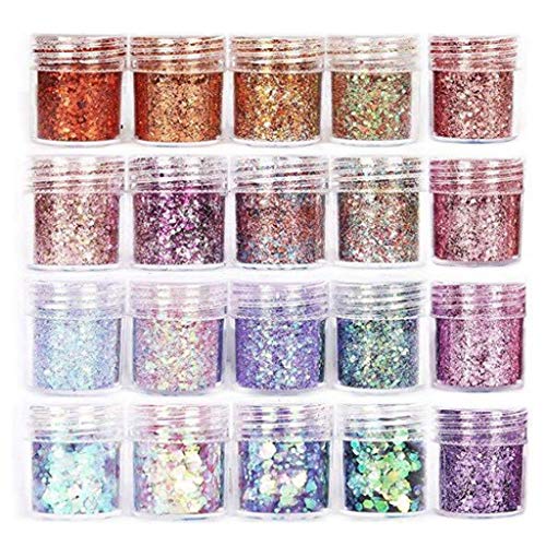 VVXXMO 20 Flaschen Nagelkunst-Pailletten-Füllung Flash Glitter Puder UV Epoxidharz Pigment Nail Art Form Silikon sortiert Nail Art Cabochon Deko Nail Art Making Tools Set für Anfänger
