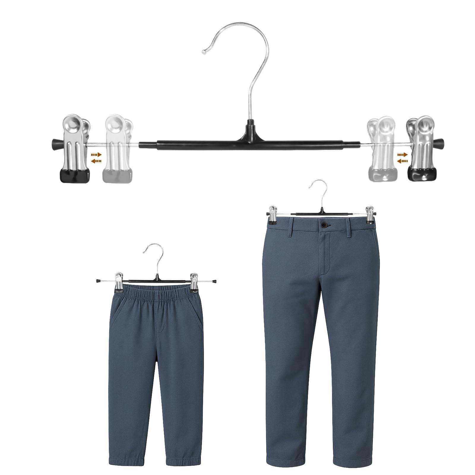 Perchas para pantalones, paquete de 20 perchas ajustables para faldas, perchas resistentes que ahorran espacio, gancho giratorio de 360° antideslizante para faldas, calcetines