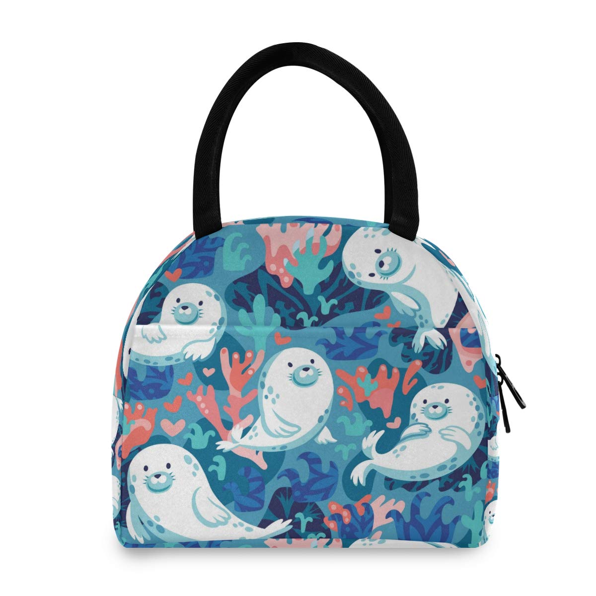 linomo Cute Seal Sea Animal Lunch Bag Cooler Bag Insulated Lunch Box Tote Bag Handbag for Kids Boys Girls Womens Men