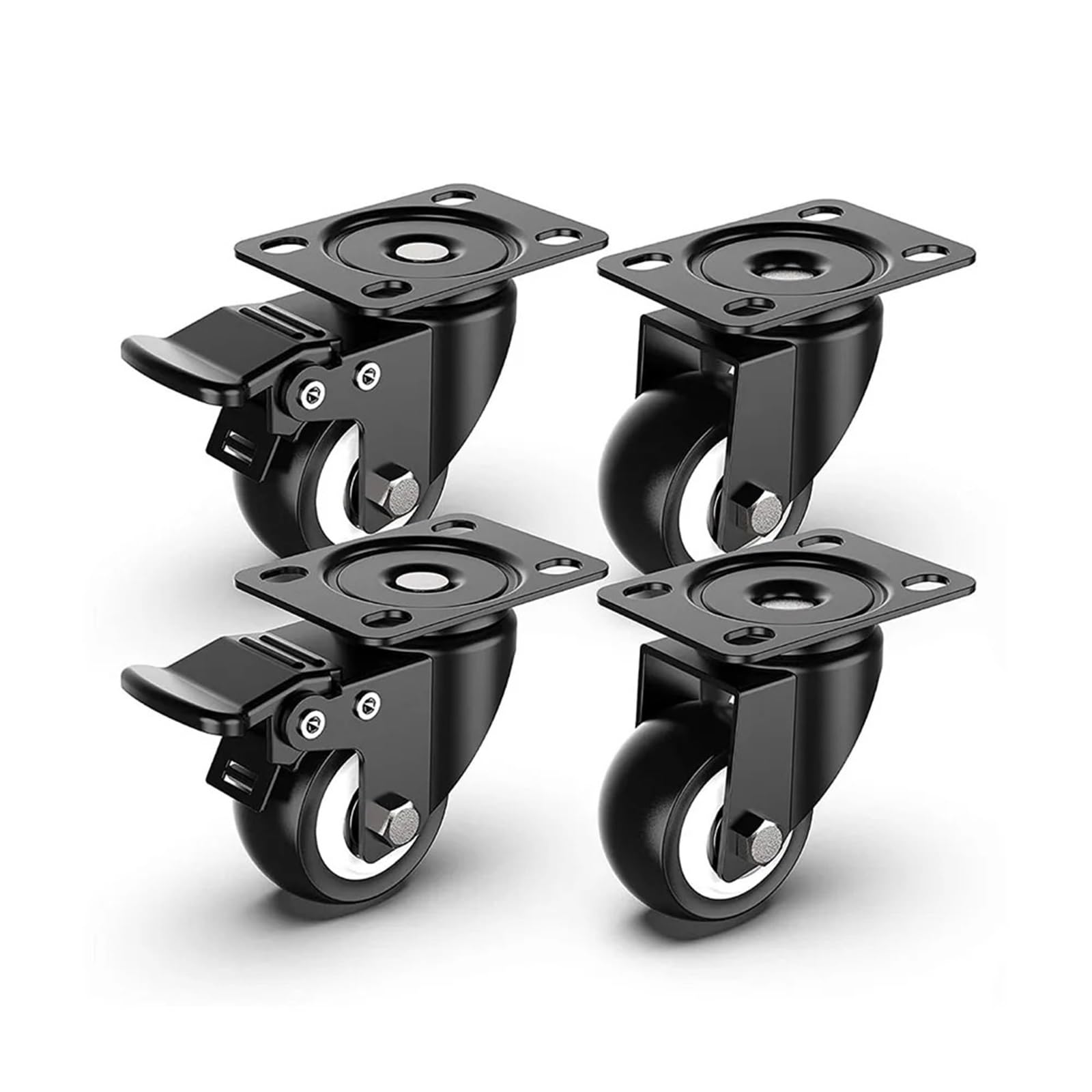Caster Wheels, 4Pcs 1.5in Heavy Duty Swivel Caster Wheels with Safety Dual Locking and Polyurethane Foam No Noise Wheels, Load Bearing 440 Lbs