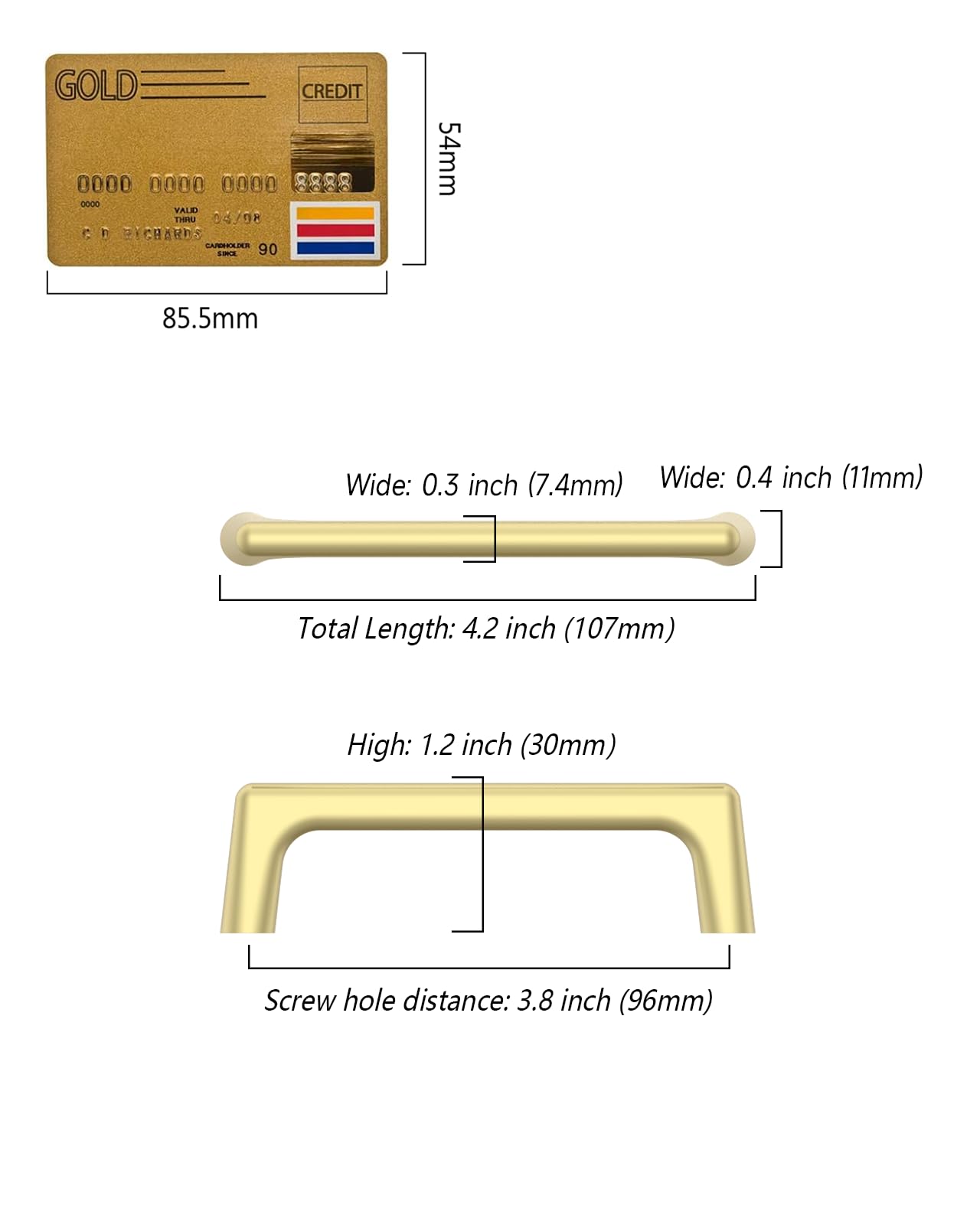 Paquete de 10 tiradores dorados cepillados de 3-3/4 pulgadas (96 mm) para gabinetes de cocina, cajones y armarios