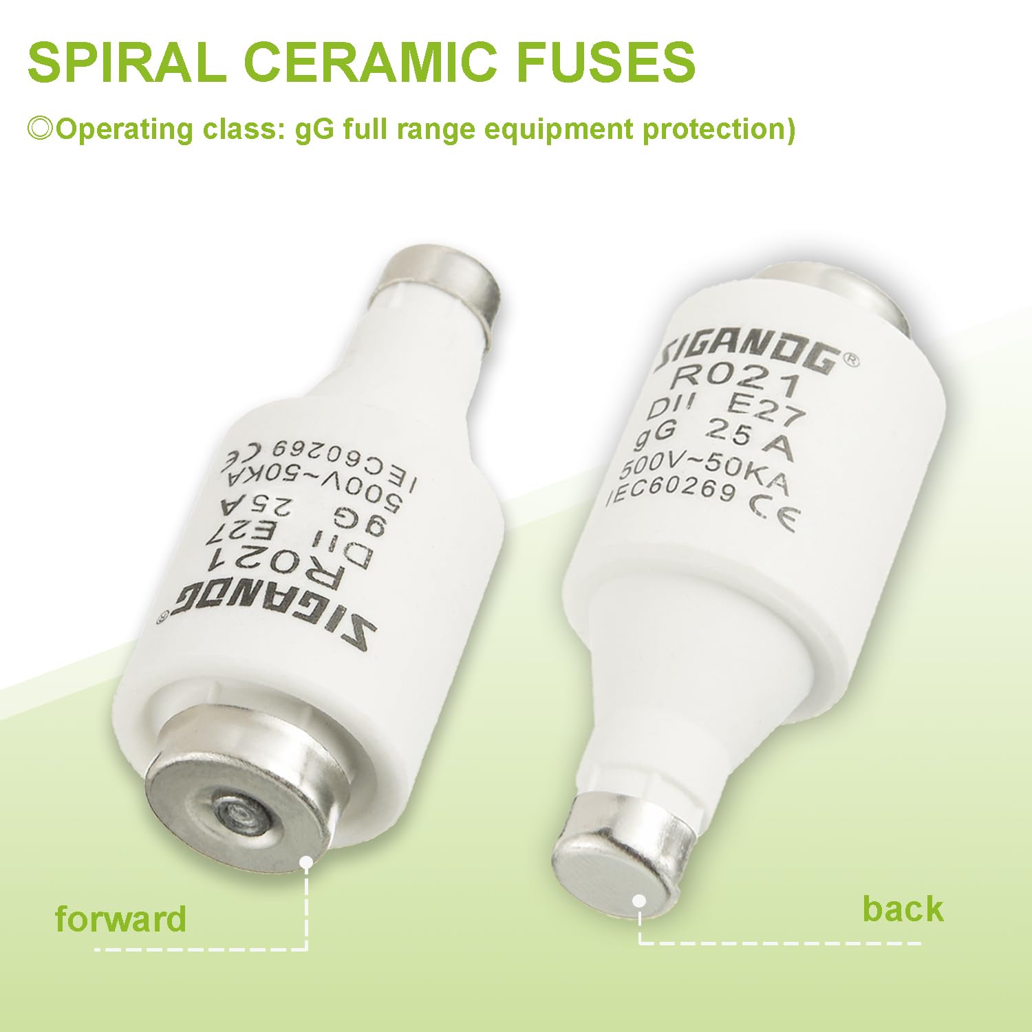 SIGANDG 25A DII E27 R021 Spiral Ceramic Fuses gG Diazed Fuse Links 500VAC for Cable and Line Protection (Pack of 10) - Image 2