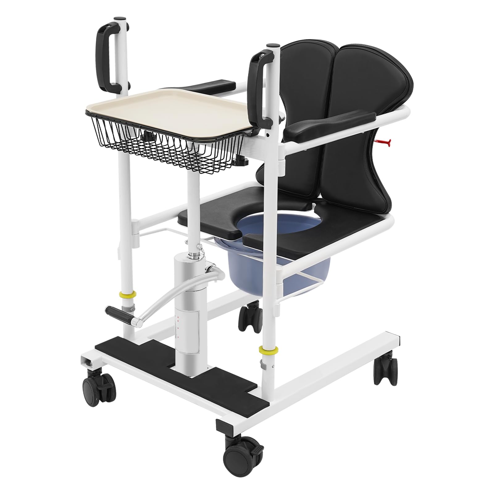 Sollevatore idraulico per pazienti, multifunzione, per anziani, portata 150 kg, sedile diviso a 180°, regolabile in altezza, per WC, letto, trasferimento, nero e bianco
