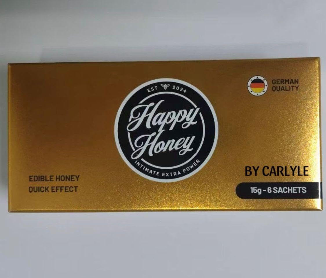 Happy Honey Kräuterhonig für Männer | Honigzubereitung mit Ginseng, Ingwer, Gelée Royale & Vitamin B1 + B2 | 6 Portionsbeutel à 15 g | Premium Honig mit Pflanzenextrakten