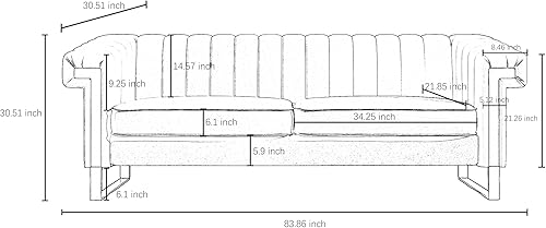 Miniatura 2 de Sofá moderno de terciopelo de 83.86 pulgadas de largo, sofá de asiento profundo de mediados de siglo, sofás de dos plazas de gran tamaño para sala