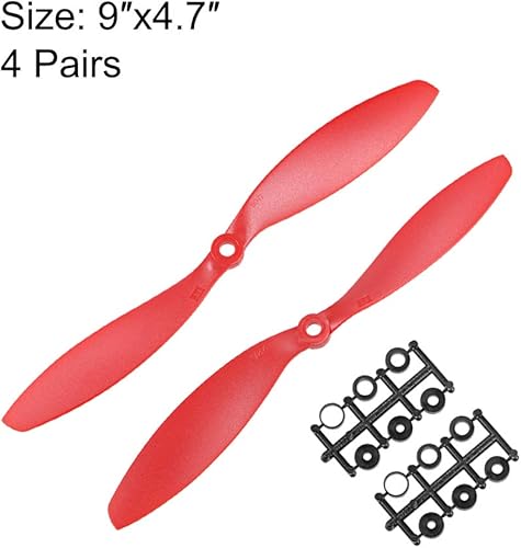 Miniatura 2 de uxcell Hélices RC CW CCW 9047 9x4.7 pulgadas, 2 paletas de ala fija, nailon rojo, 4 pares con anillos adaptadores