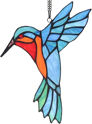 Bieye W10048 Colibrí estilo Tiffany - Atrapasoles para ventana con cadena y gancho de ventosa (7 pulgadas de ancho x 6 pulgadas de alto)