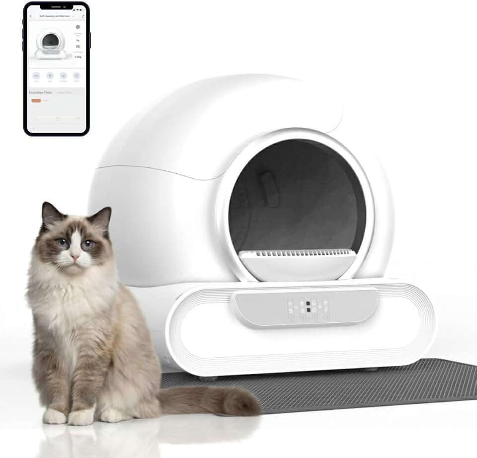 Caixa de Areia Autolimpante Elétrica para Gatos Sistema Automatizado Estrutura Fechada 12V DC Modelo Compacto Branca