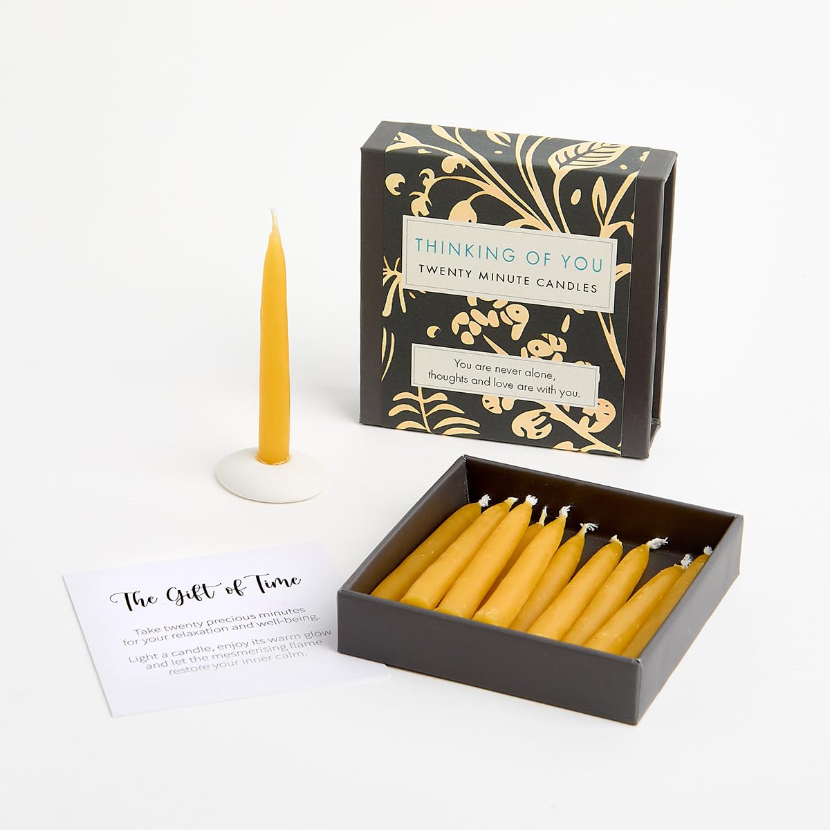Signature Collection - Thinking of You (Folk) by Cotton & Grey - 12 Pure Beeswax Twenty Minute Candles with Ceramic Holder