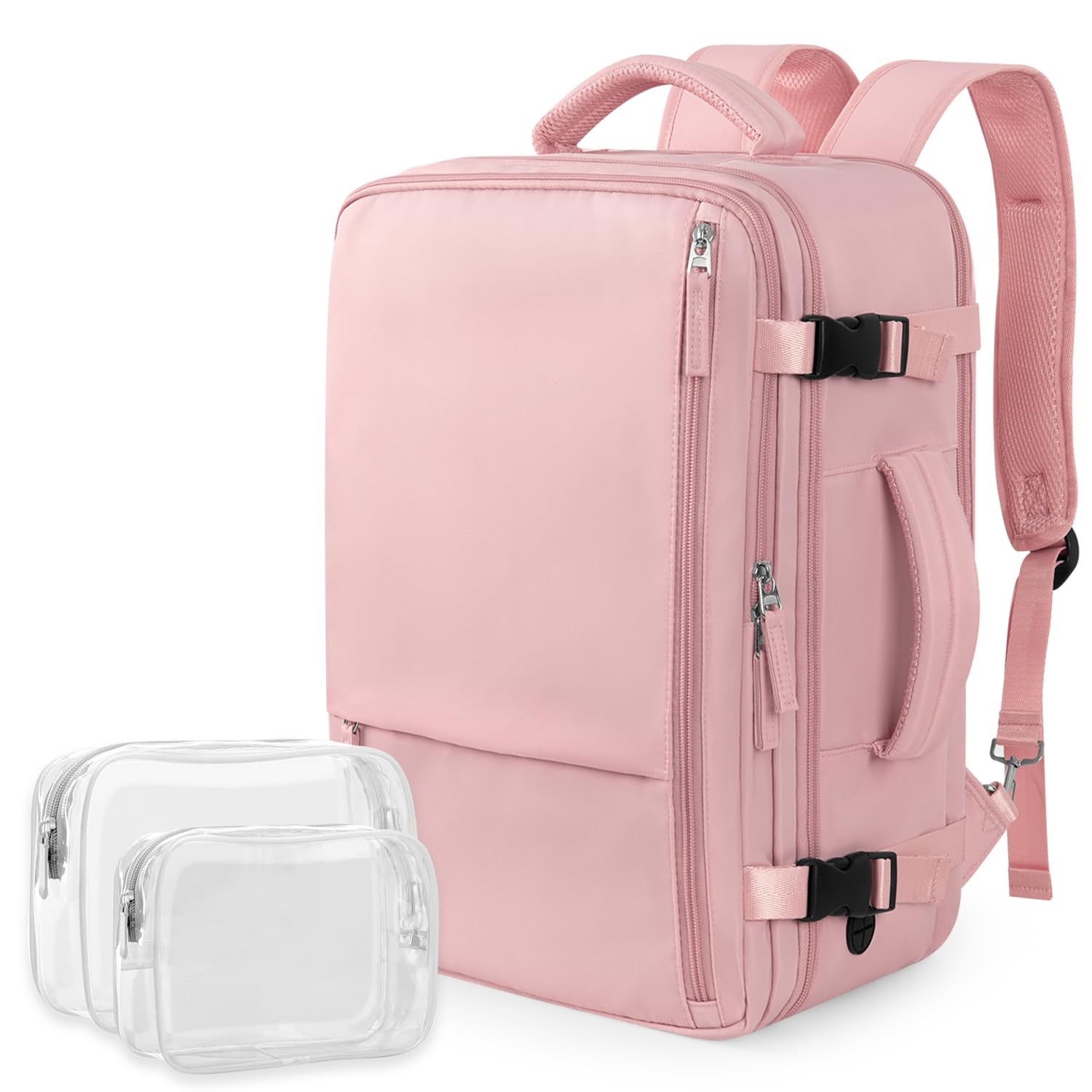 Travel Backpack for Women Men, Carry On Backpack Personal Item Bag, TSA 17 Inch Laptop Bag, Waterproof Backpack Flight Approved, Nurse Bag Casual Daypack for School, Business, College, Pink