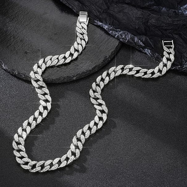 Image of Yellow Chimes Necklace for Women and Girls Silver Toned Chain Link Designed Crystal Studded Necklace for Girls Birthday Gift for Women & Girls Anniversary Gift for Wife