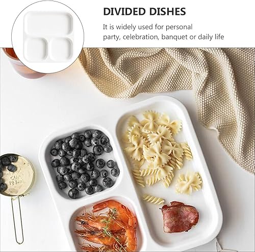 Miniatura 7 de Cabilock Plato compacto para servir bandeja cuadrada de cerámica dividida bandeja de cena de 3 secciones Bandeja de platos de cena para adultos