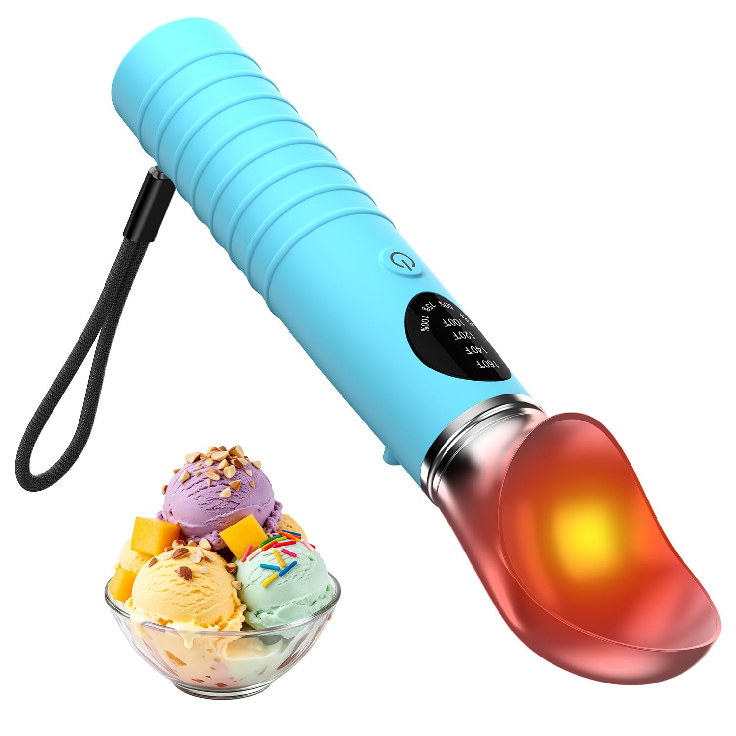Cuillère à crème glacée – Alliage de zinc de qualité alimentaire étanche – avec écran LED de type C – Charge rapide de 3,5 heures – Ergonomique – Pour les fêtes et la pâtisserie