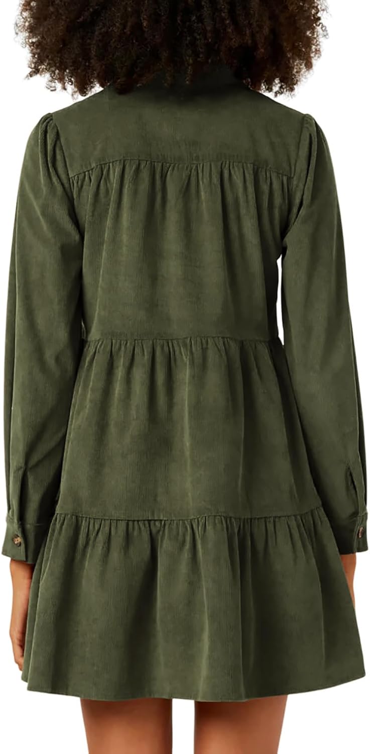 R.Vivimos Womens Fall Corduroy Dress 2026 Long Sleeve Button Down Tunic Mini Babydoll Dress with Pockets - Image 4