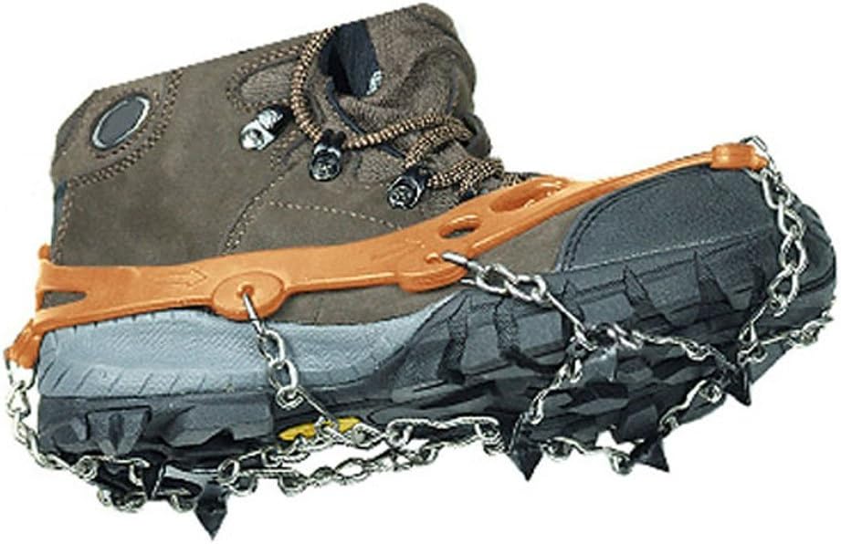 Easy Attach Safe Walking Winter Sports Orange Rubber Foot Shoes Grips Cleats Chain Crampons + Pouch + Carabiner