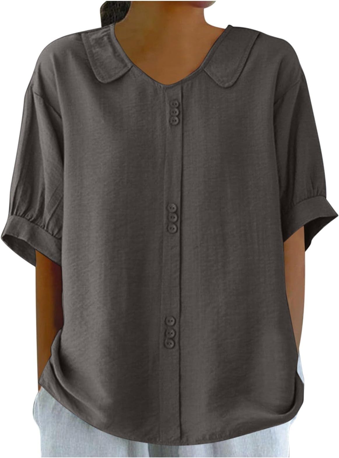 NNGOTDLadies Tops for Womens T Shirts Summer Clothes, Women's Retro Fashion Solid Color Loose Casual Turndown Neck Button Shirt Short Sleeve T Shirt Tops Ladies Blouse T-Shirt Casual Loose Tshirts