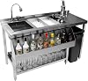 Cocktail Bar Station Stainless Steel 90L Insulated Ice Well Removable Dividers Floor Standing Workstation Large Sink 360 Swivel Mixer Tap Speed Rail Bin Void FREE Boston Cocktail Shaker
