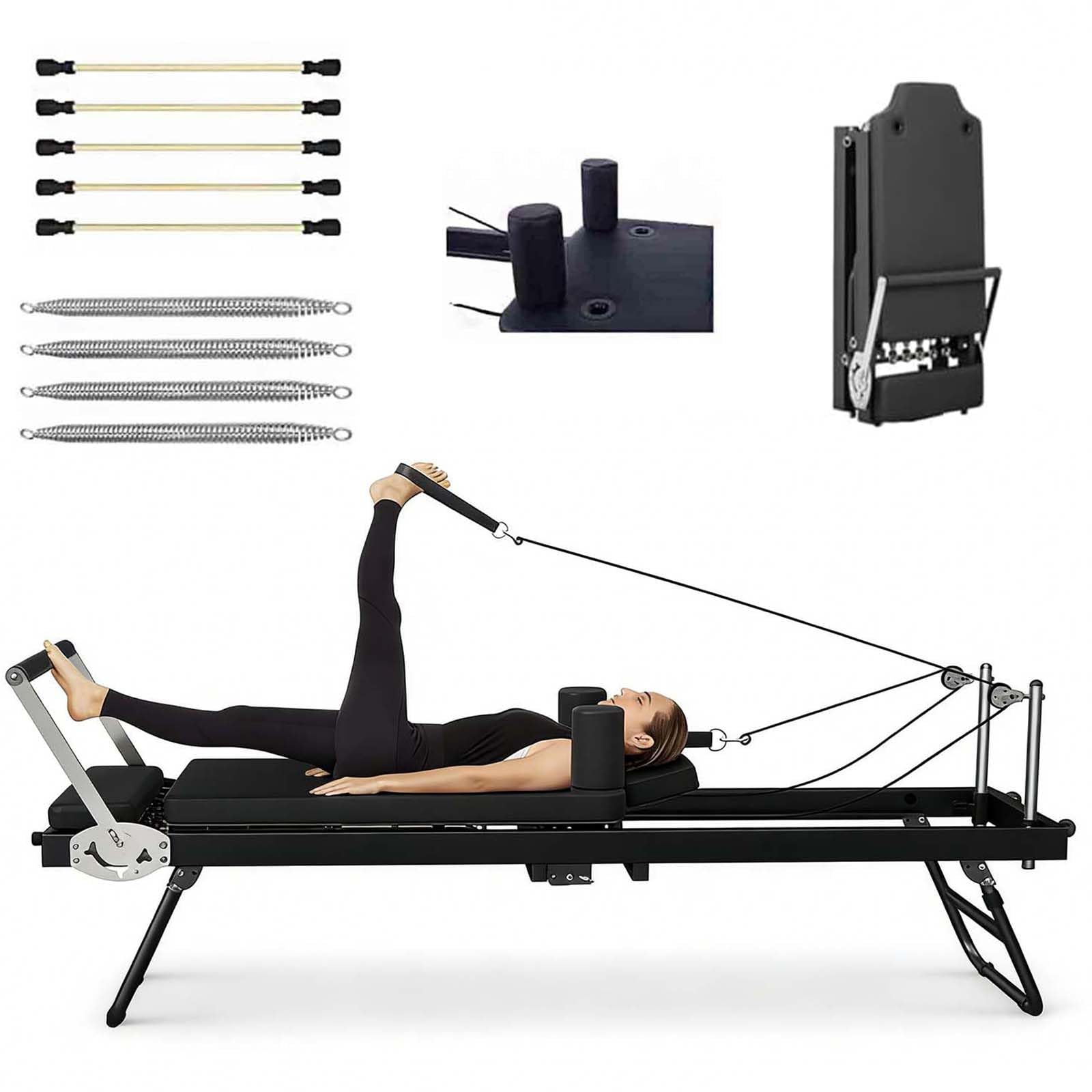 Pilates Reformer Macchina con Resistenza Regolabile, Telaio Pieghevole