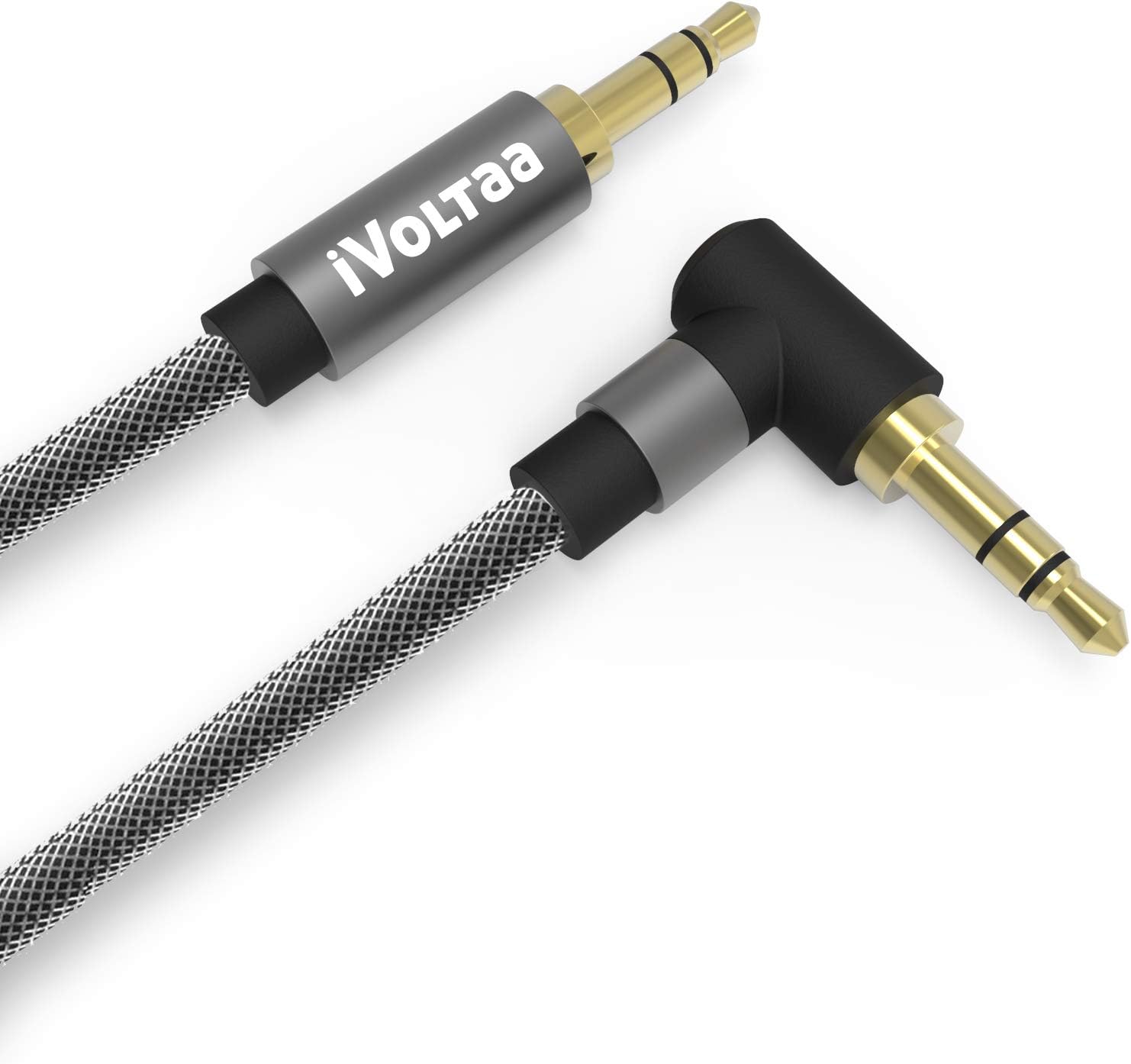 iVoltaa 3.5mm Metal Braided Aux (Auxiliary) Audio Cable - 6 Feet (1.8 Meters) - Black