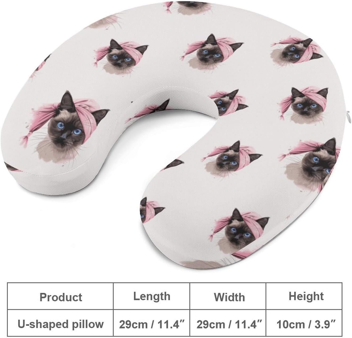 Beauty Siamese Cat Funny Travel Pillow U Shaped Memory Foam Neck Pillows Portable for Flight Car Home Office