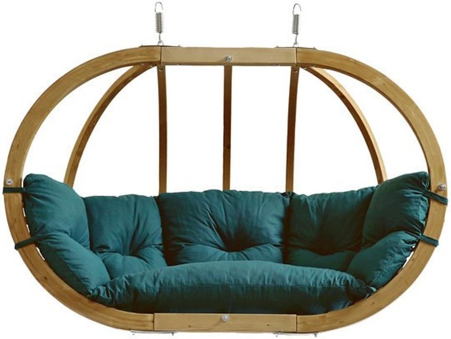 BYER OF MAINE Globo Royal Hanging Chair - Hanging Pod Seats 2 Comfortably - Laminated Spruce Wood & Agora Outdoor Cushion Create a Comfy Chair - 70" W x 48" H x 30" D - Holds 440 lbs - Green