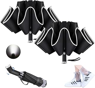 Splaks Compact Travel Umbrellas for Rain, 2 Pack Large Windproof Reverse Rain Umbrellas with Shoe Covers - Portable, 47.3 ...