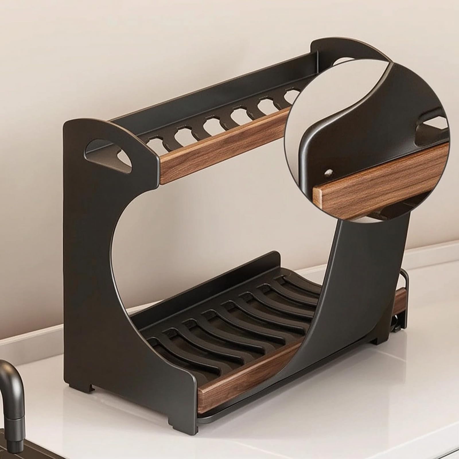 Colcolo Escurridor de Platos de Encimera Escurreplatos de Cocina de Dos Niveles Bandeja de Goteo Extraíble Laterales Resistentes y Adecuado para Hogares