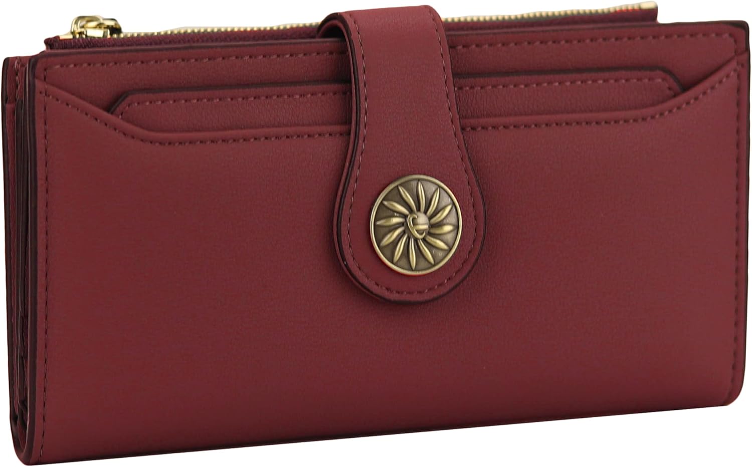 Travelambo Wallets Women RFID Large Capacity Luxury Waxed Leather Clutch Wallet Multi Card Organizer (Light Purple + Burgundy)