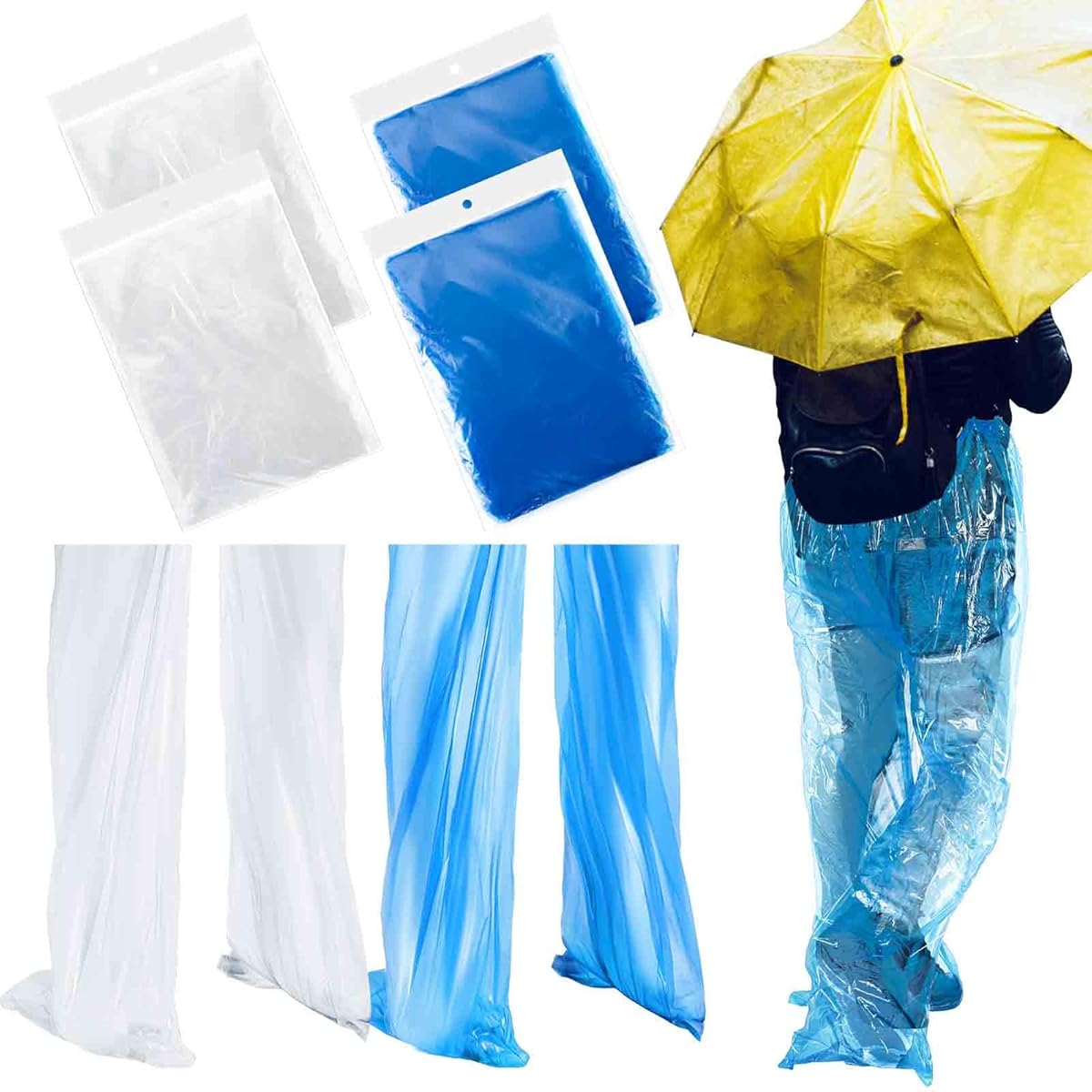 Geyoga 8 Pcs Disposable Rain Pants with Shoe Boot Waterproof Long Pant Boot Covers for Outdoor Cycling Fishing