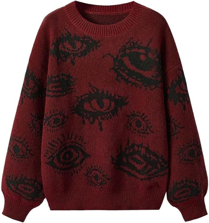 Oversized Crewneck Long Sleeve Sweaters Fashion Goth Grunge Punk Halloween Pattern 2025 Winter Sweater Pullover Tops
