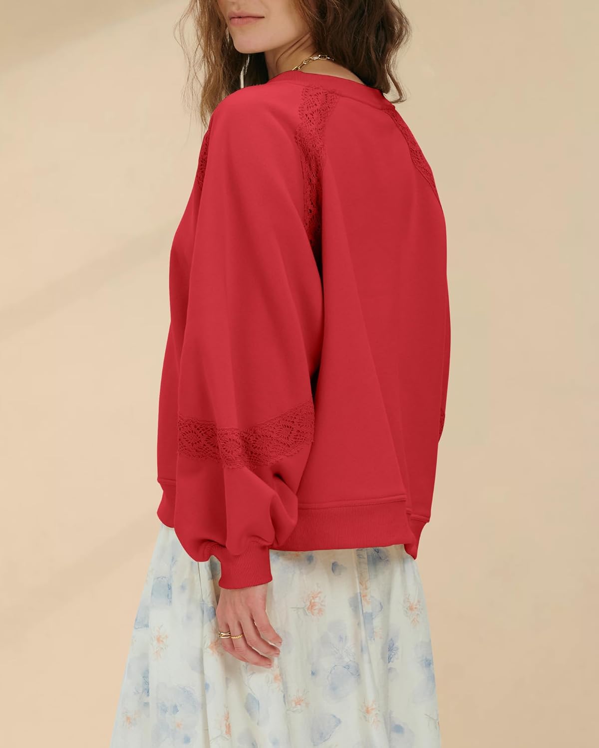 Locachy Womens Oversized Sweatshirt Embroidered Crochet Fleece Cropped Pullover Tops Fashion Outfits Clothes - Image 2