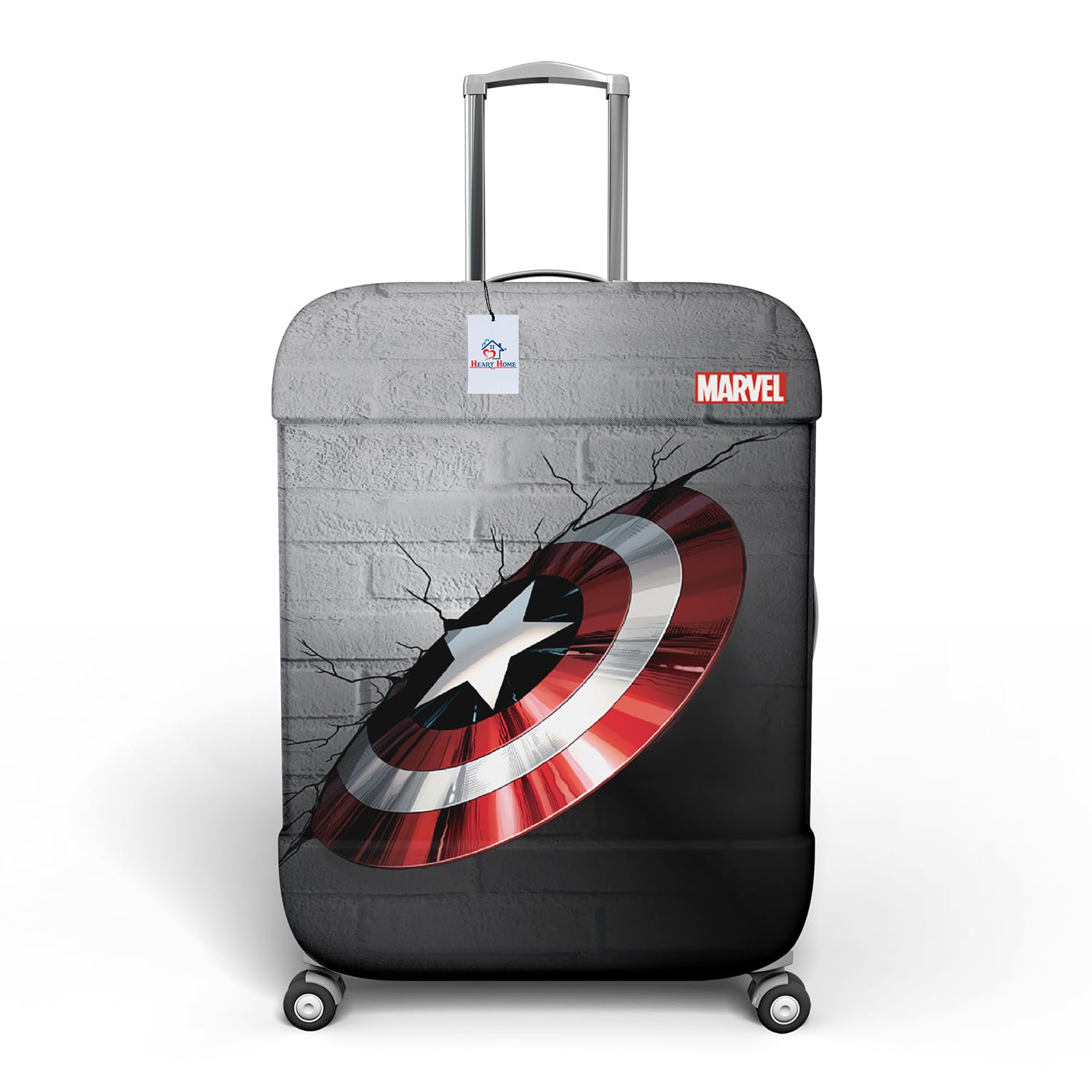 Heart Home Marvel Captain America Shield Luggage Cover | Polyester Travel Suitcase Cover | Washable | Stretchable Suitcase Protector | 26-30 Inch | Large | Gray-image-44