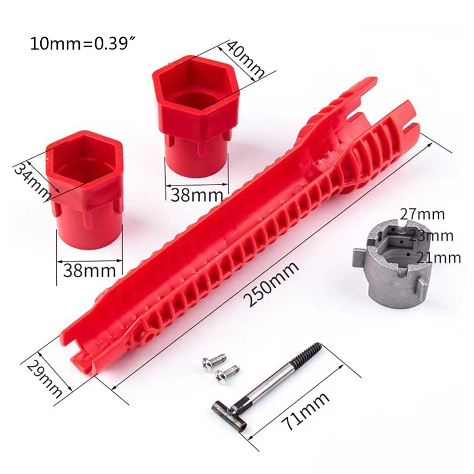 1 Set Faucet Wrench Tool,8 in 1 Sink Spanner Tool with Red ABS Plastic Shell Anti Slip Rectangular Pattern,Multifunctional Sink Wrench,Practical Tap Wrench Tool,for Toilet Bowl,Kitchen Plumbing - Image 2