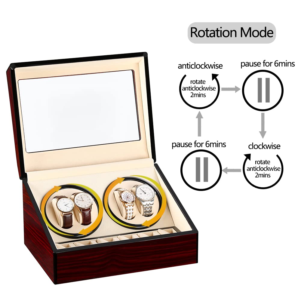 Remontoir Automatique pour Montre Boîtier de Montre en Cuir synthétique avec Moteur Silencieux Fonctionne sur Piles ou Bloc d'alimentation pour Montres automatiques