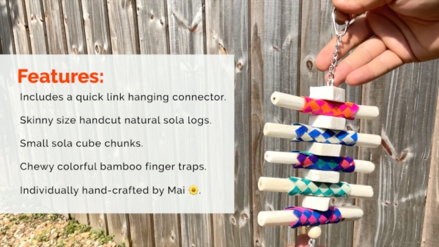 1117 Bamboo Sola Nibbler – Handmade Chew & Foraging Bird Toy with Soft Sola Logs, Bamboo Finger Traps, and Bell – Ideal for Cockatiels, Conures, Parakeets – Safe & Lightweight Bird Enrichment Toy - image 5