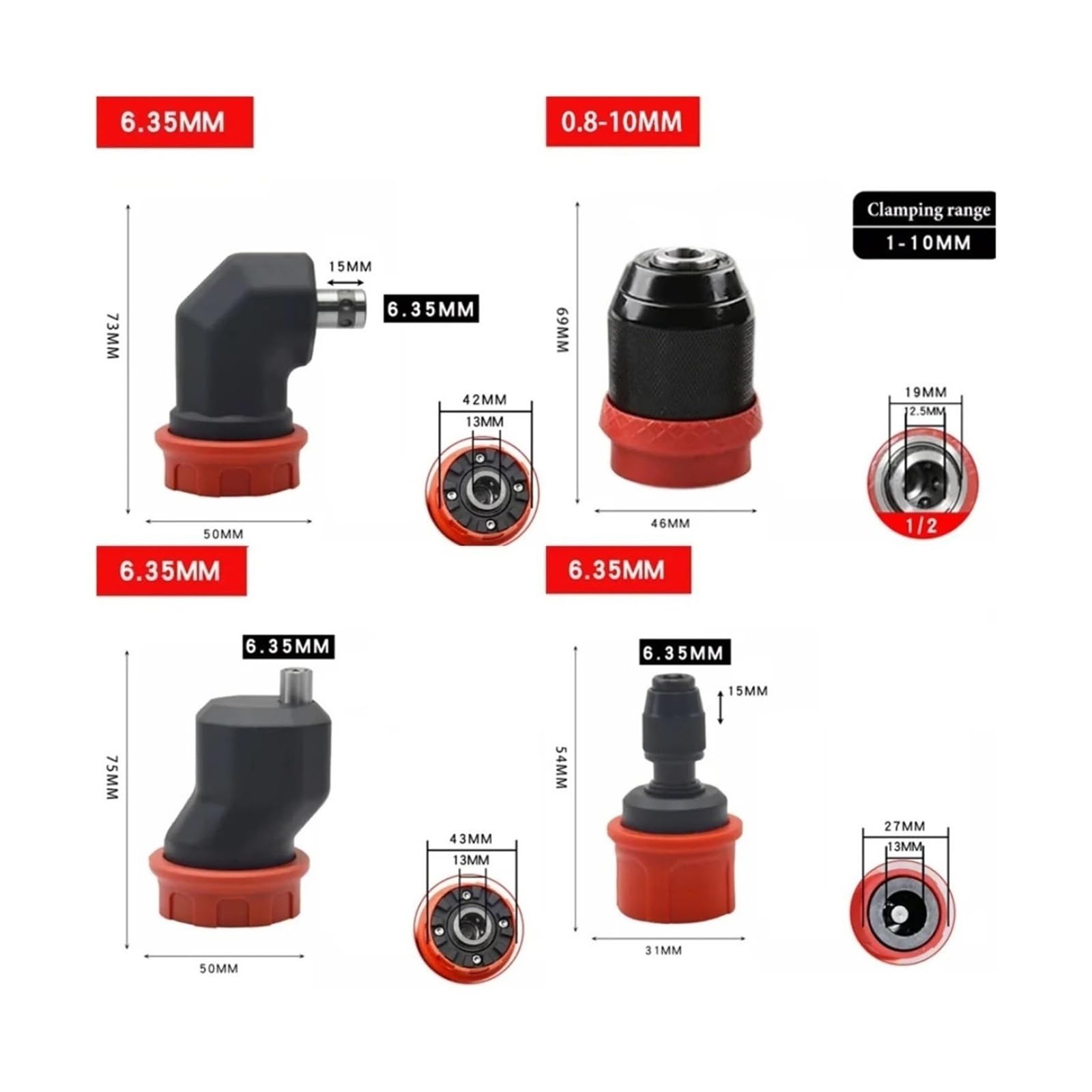 Quick Release Drill Chuck Adapter For 6.35mm Shank Cordless Electric Power Tool Conversion Parts(Angle Head)
