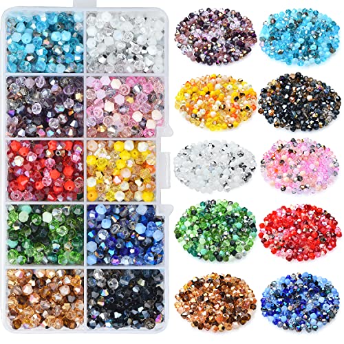 Glass Beads For Jewelry Making, Total 2000Pcs - Over 80 Different Mulitcolor Beads, 4Mm Bicone Crystal Beaded, Beading Craft Kit, Spacer Beads For Bracelets, Necklaces, Earrings, Rings, Diy Supplies #TOP28