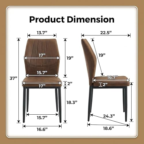 Miniatura 6 de Modern Dining Chairs Set of 6, Brown Faux Leather Dining Room Chairs with High Back, Upholstered Kitchen Chair with Black Metal Legs & Adjustable