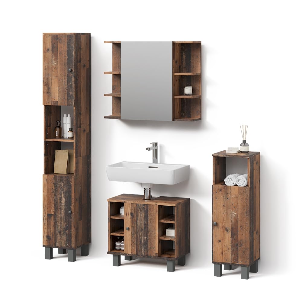 Livinity Set mobili bagno Fucino, Rovere rustico, 4 parti