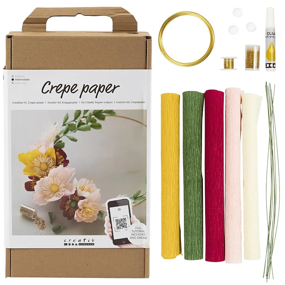 Crafty Capers Warm Palette Wreath | Crepe Paper Flower Making Craft Kit for Adults