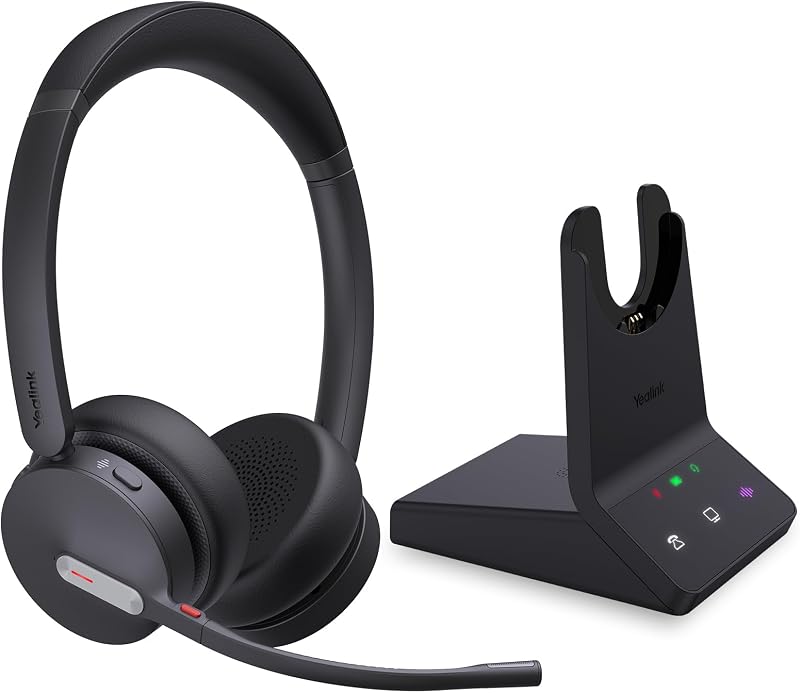 Yealink WH64 Dual UC DECT Bluetooth Wireless Headset for Phone PC Cellphone | Zoom Certified Stereo Headphones, 606ft Long Range, 3X Noise Canceling Mic, 32H Talk Time, Mute Botton for Office Call Center
