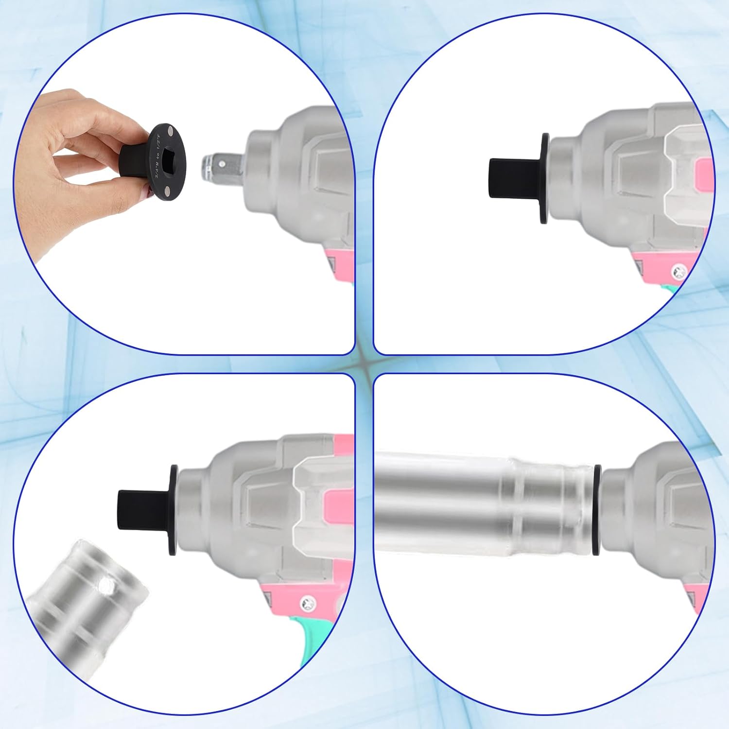 4pcs Low Profile Impact Socket Adapter Set, Magnetic Drive Ratchet Adapter Set for Tight Spaces for Automotive Repair DIY & Industrial Equipment Maintenance (Black)