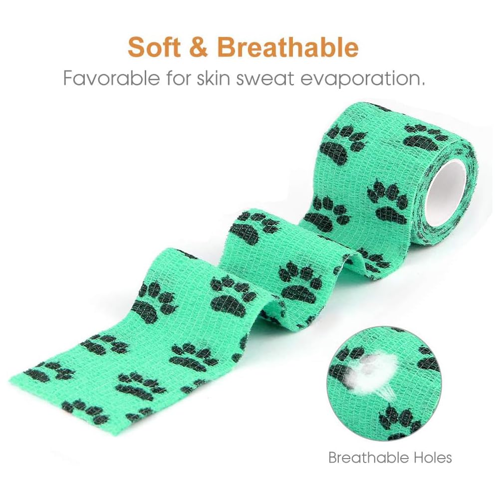 Pet Vet Wrap Benda Elastica Autoadesiva 6 Rotoli 5cm x 4.5m Bendaggio Coesivo Adesivo Bende non Tessuto Nastro elastico
