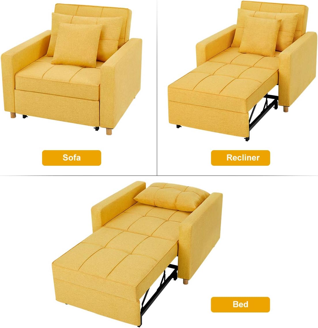 Buy Esright Convertible Chair Bed 3 In 1 Sleeper Chair Bed Multi Functional Adjustable Recliner Sofa Bed Single Bed Chair With Modern Linen Fabric Yellow Online In Kenya B08gcvllnf