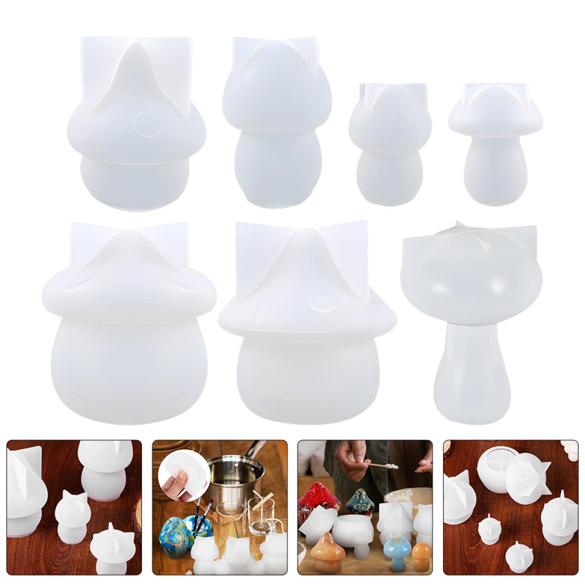 Mikikit Set 7 Pezzi Stampi in Silicone a Forma di Fungo per Vassoio Decorativo Fai da Te in Resina, Facile da Pulire, per Decorazioni Casa e Artigianato