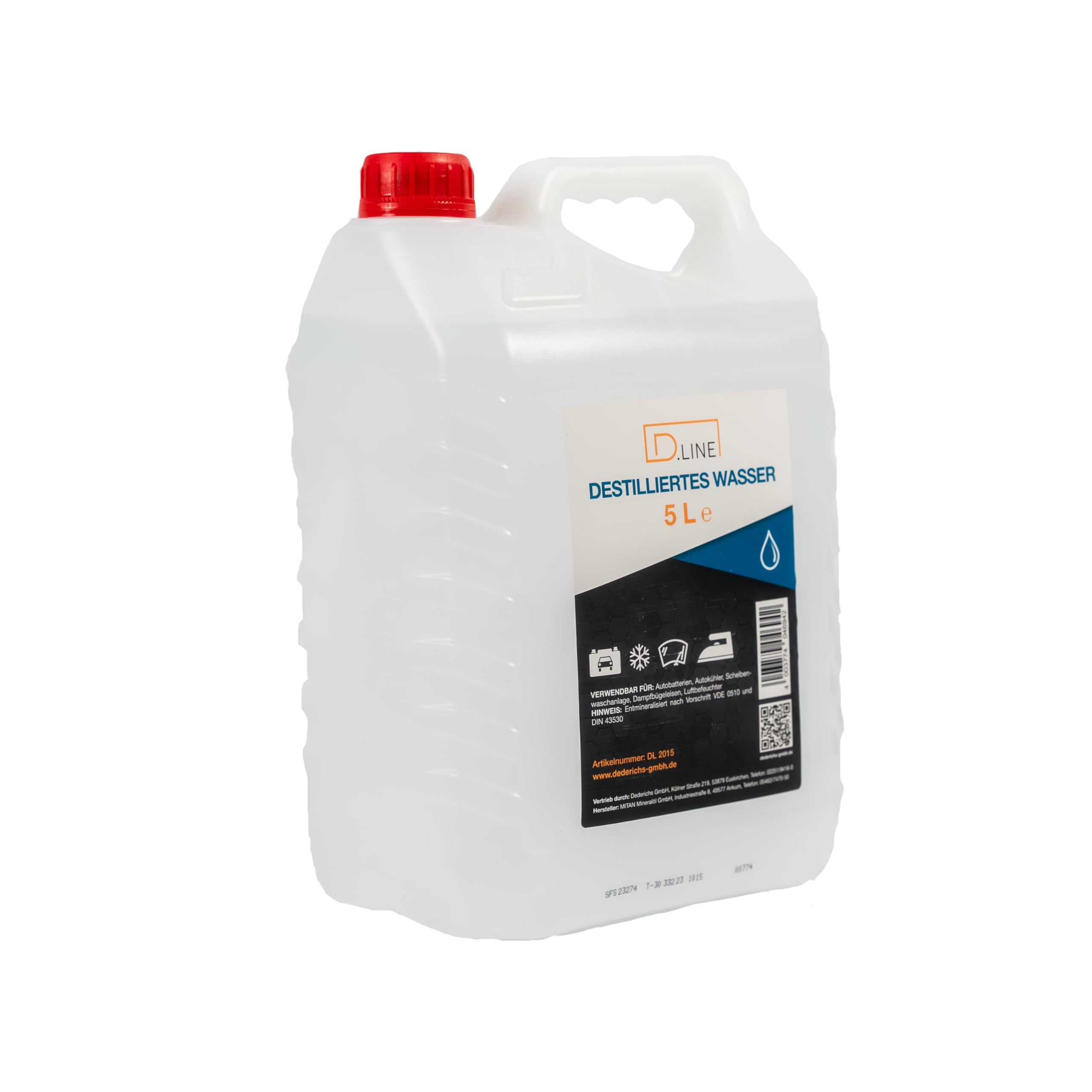 D.LINE Acqua distillata 5 litri, demineralizzata secondo la norma VDE 0510 e DIN 43530 (4 x 5 litri)
